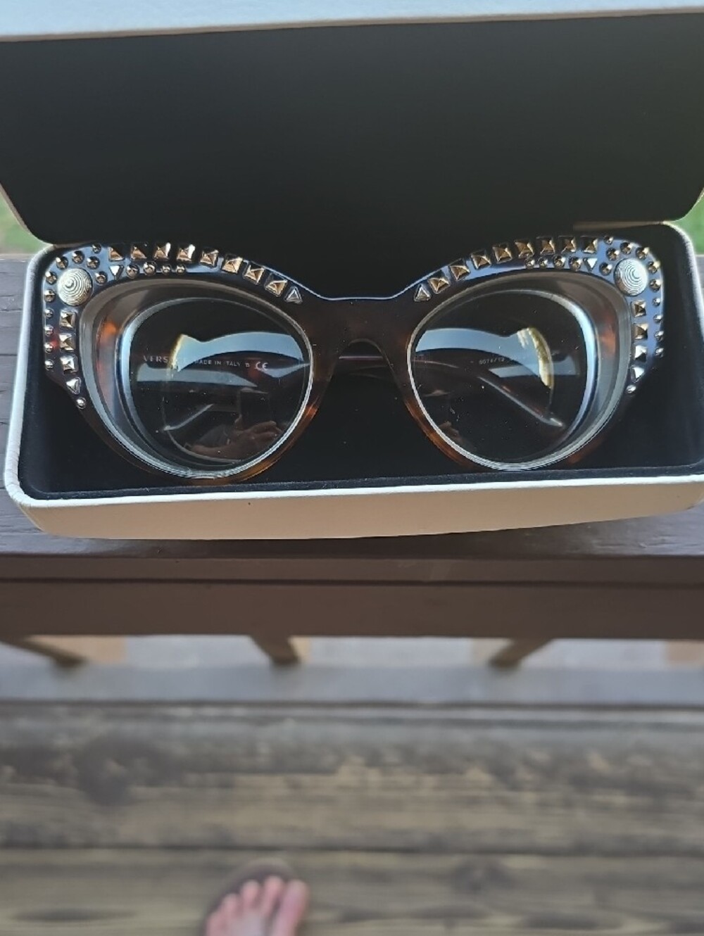 Versace Tortoiseshell Cat-Eye Glasses with Gold Studs - Picture 3 of 4